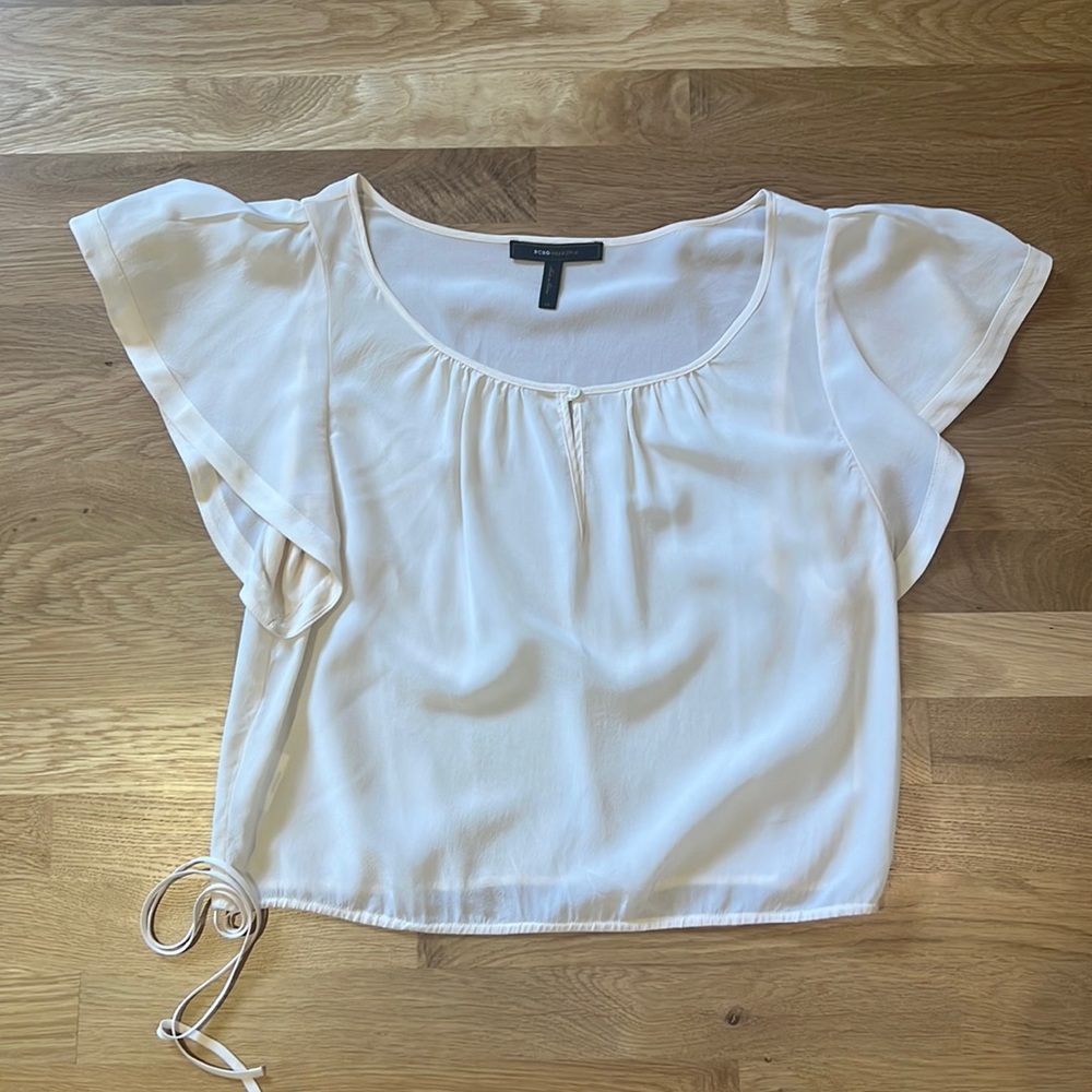 BCBG Max Azria silk flutter sleeve blouse